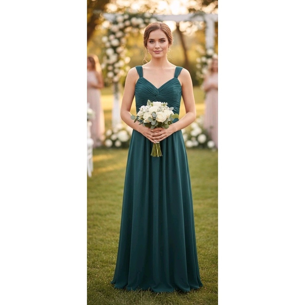 Azazie BRIDESMAID Formal Dress Long Gown Women's Size 12 12A Deep Aqua Green